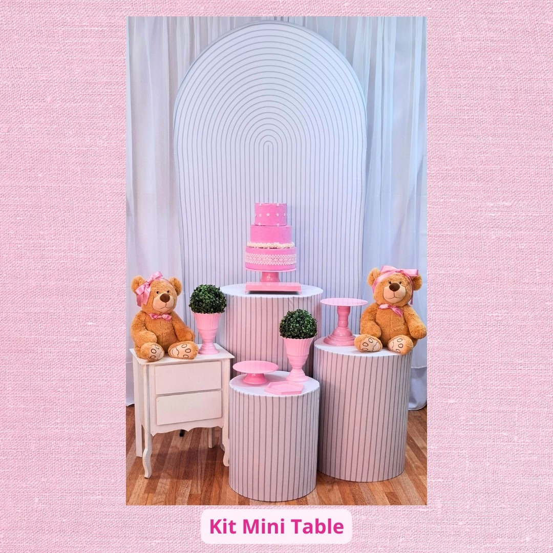 Kit Mini Table Urso Rosa E Branco Romano     - Pamtiny Festeira 