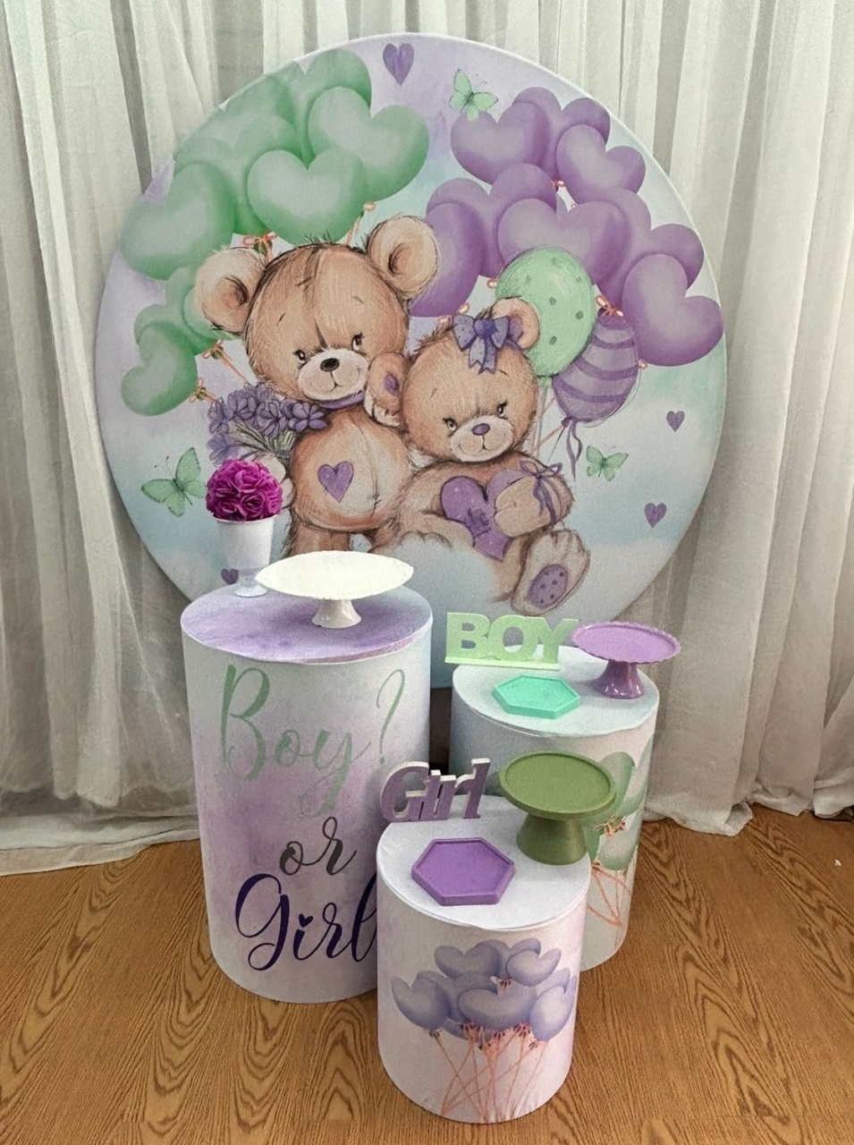 Pegue & Monte  - Chá Revelação Ursos Verde Com Lilás - Kit Bronze - Jessica Souza de Macedo