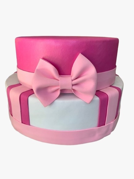 Bolo Fake Simples (Branco/Rosa/Pink)- 2 Andares - Jessica Souza de Macedo