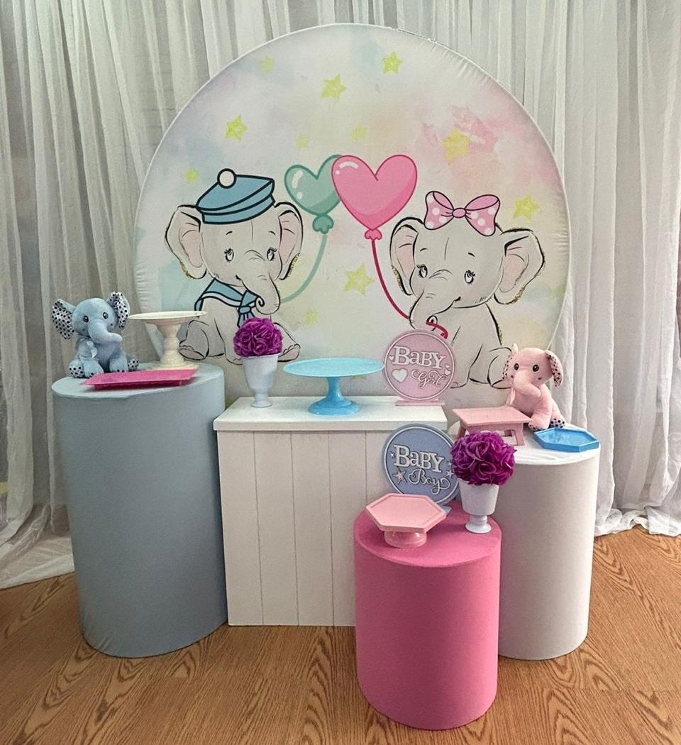 Pegue & Monte  - Chá Revelação Elefante Rosa Com Azul - Kit Prata - Jessica Souza de Macedo