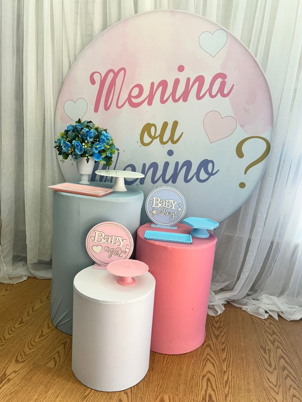 Pegue & Monte  - Chá Revelação Menina Ou Menino Rosa Com Azul - Kit Bronze - Jessica Souza de Macedo