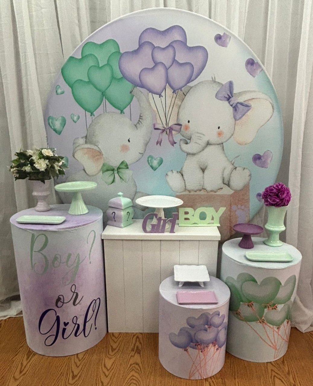Pegue & Monte  - Chá Revelação Elefante Verde Com Lilás - Kit Prata - Jessica Souza de Macedo