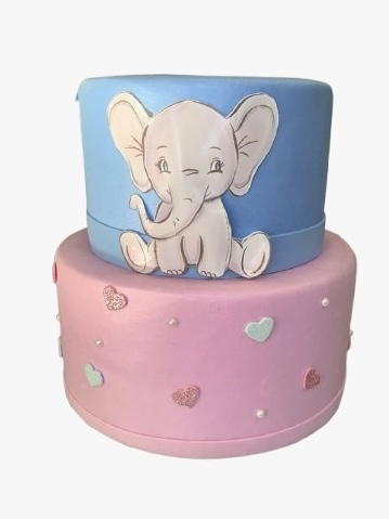 Bolo Fake Elefante (Rosa/Azul) - 2 Andares - Jessica Souza de Macedo