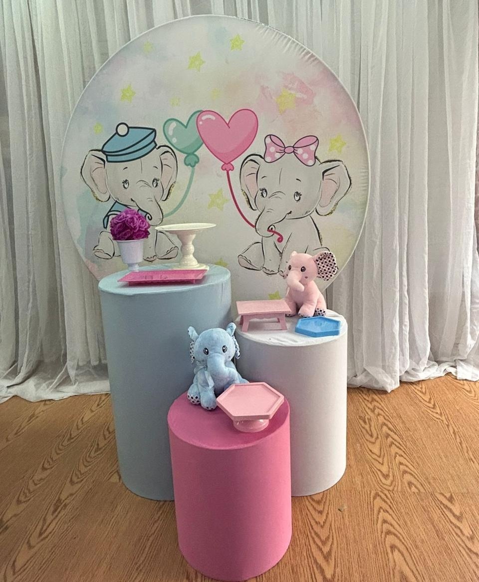 Pegue & Monte  - Chá Revelação Elefante Rosa Com Azul - Kit Bronze - Jessica Souza de Macedo