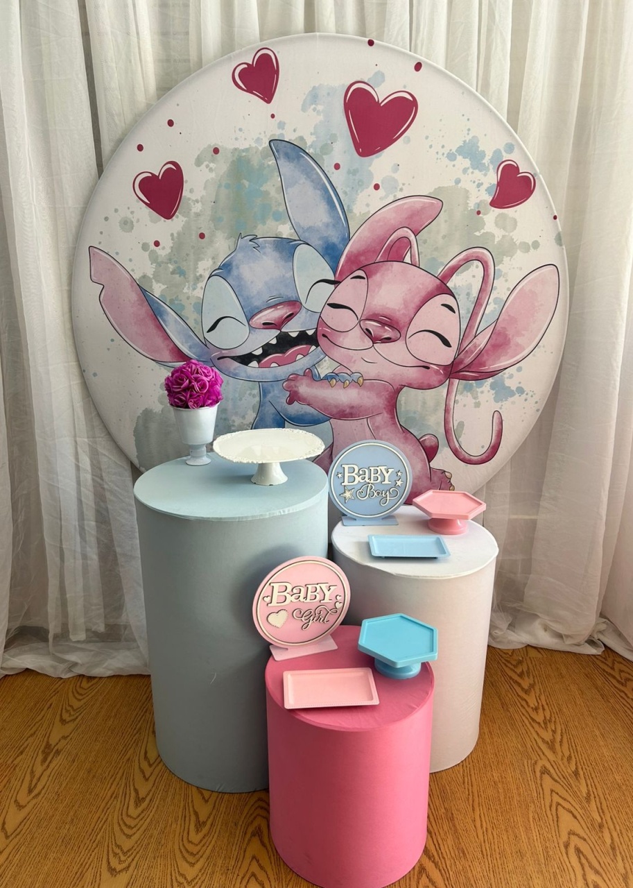 Pegue & Monte  - Chá Revelação Stitch & Angel Rosa Com Azul - Kit Bronze - Jessica Souza de Macedo