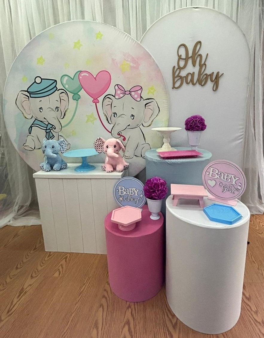 Pegue & Monte  - Chá Revelação Elefante Rosa Com Azul - Kit Ouro - Jessica Souza de Macedo