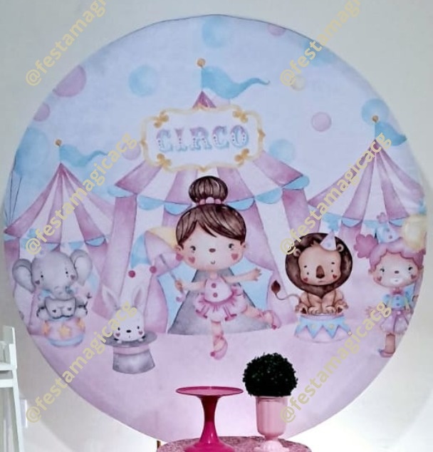 Capa de Painel Redondo Circo Rosa - Olivete Filgueira