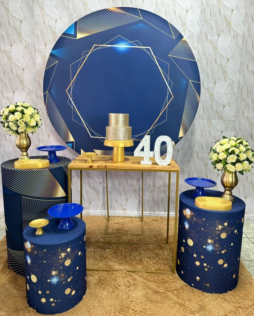 Azul Com Dourado 2 (Com Mesa) - Festerê Pegue e Monte 