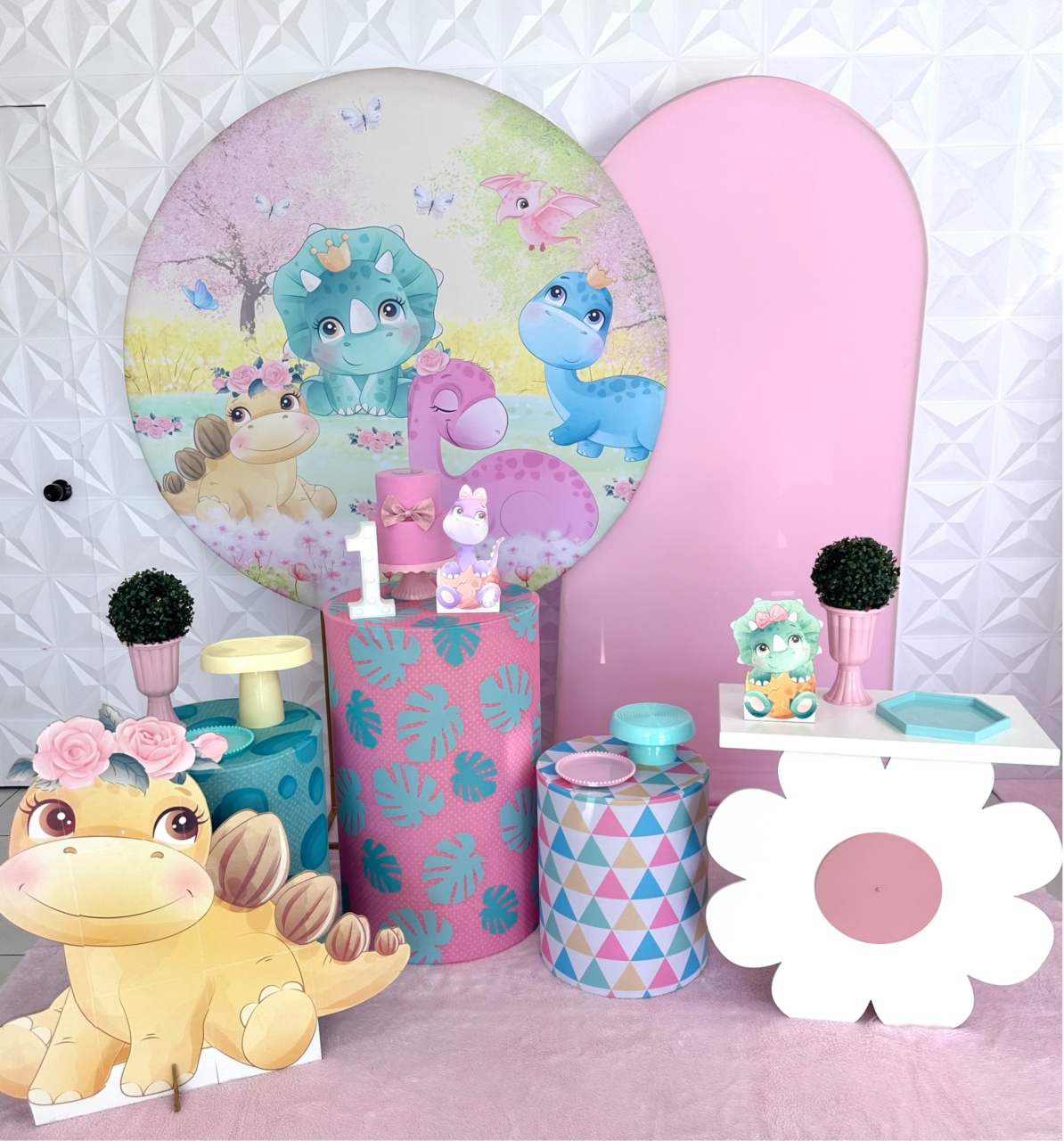 Dinossauro Rosa Com Romano E Armário - Festerê Pegue e Monte 