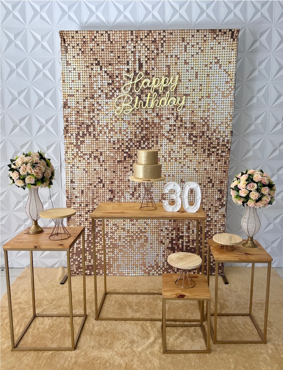 Retangular Dourado Happy Birthday - Festerê Pegue e Monte 