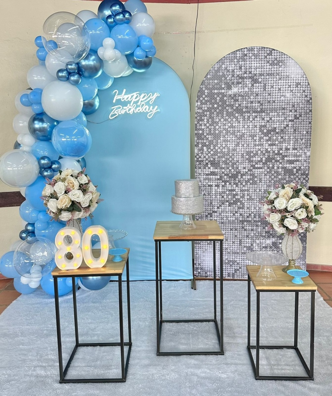 Happy Birthday Romanos Azul E Prata  - Festerê Pegue e Monte 