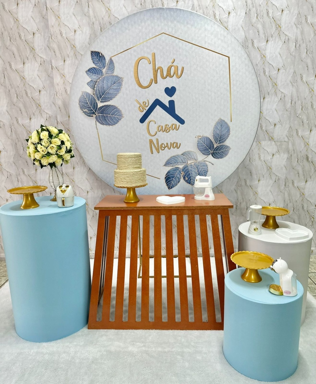 Chá de Casa Nova Azul Com Mesa  - Festerê Pegue e Monte 