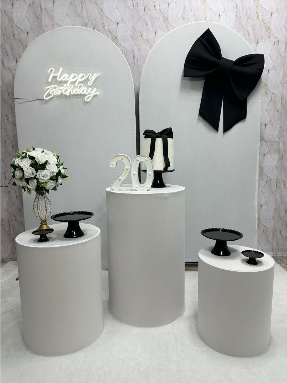 Happy Birthday Branco Com Laço  - Festerê Pegue e Monte 
