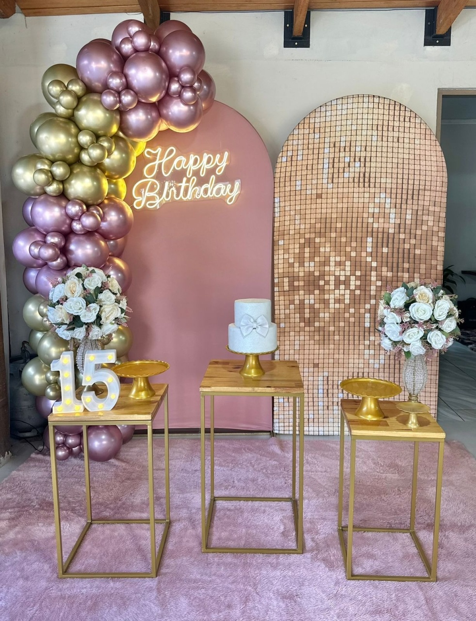 Happy Birthday Rose Com Dourado  - Festerê Pegue e Monte 
