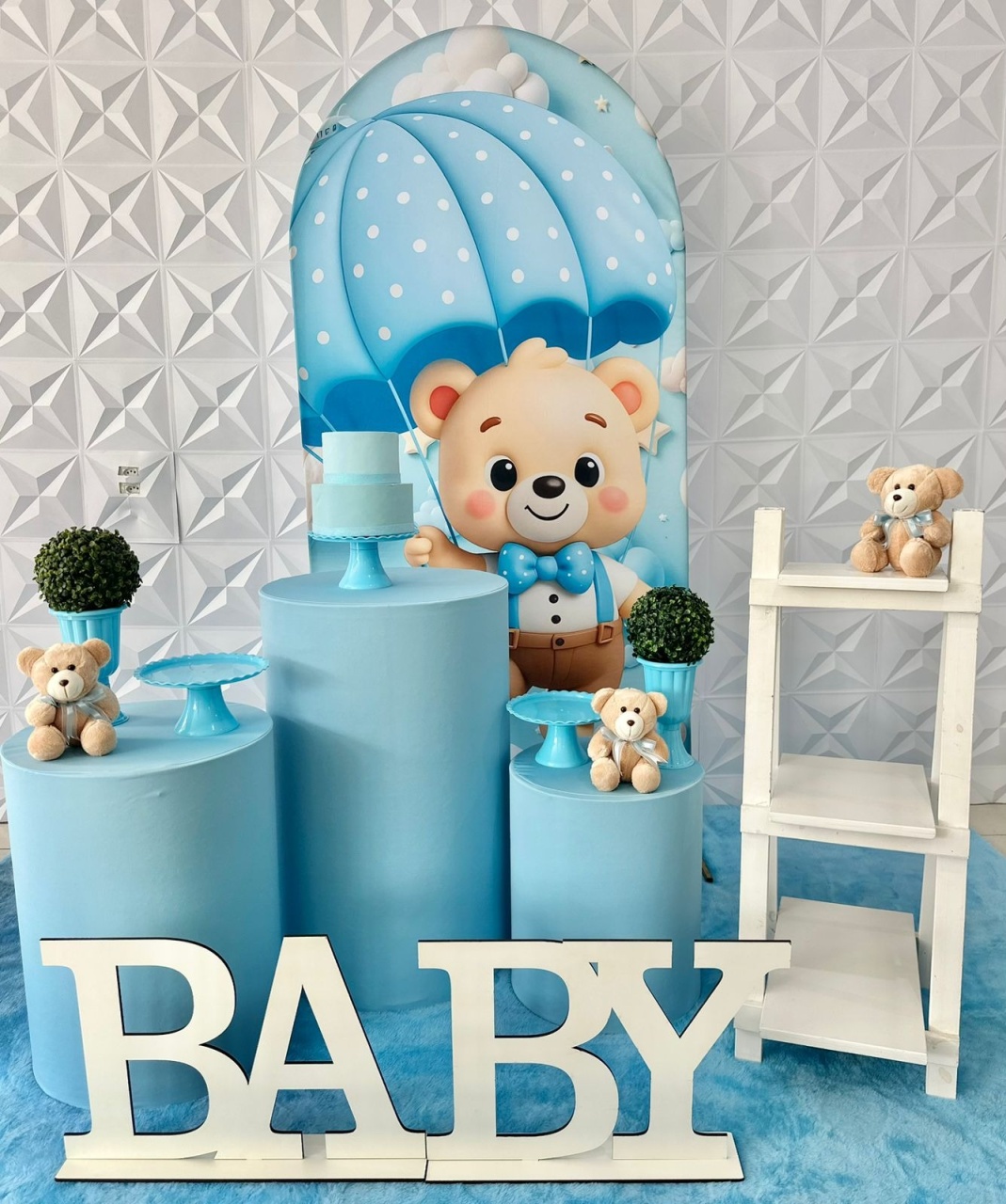 Ursinho Baloeiro Azul Com Baby - Festerê Pegue e Monte 