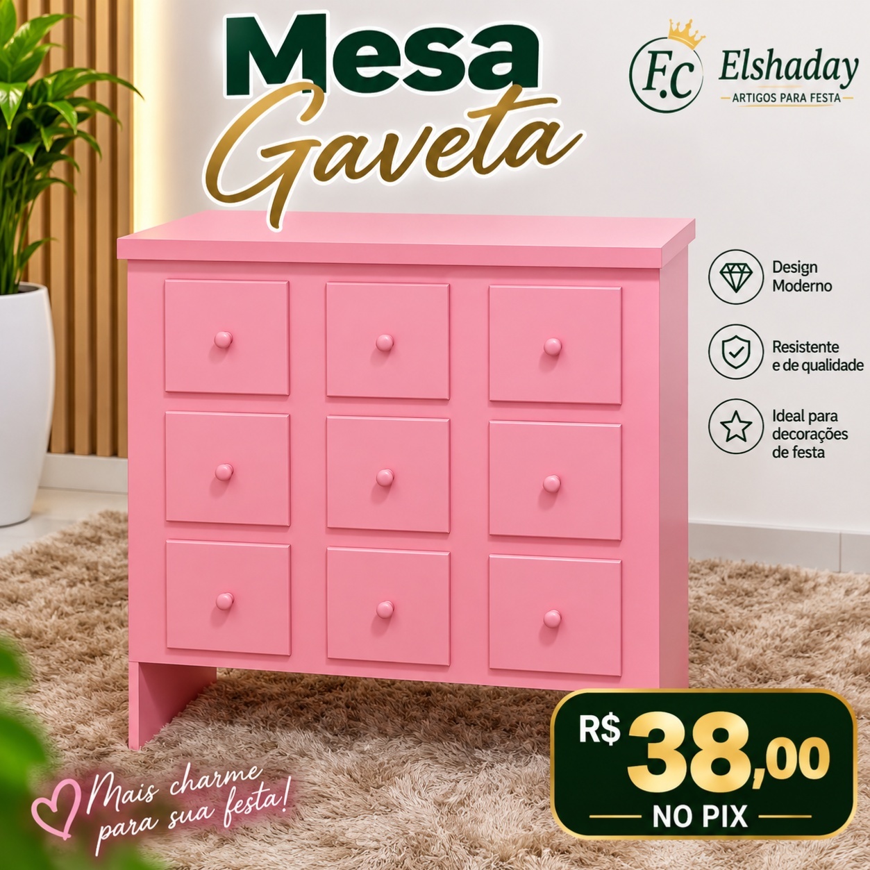Mesa Gaveta Rosa - f.celshaday artigos para festa.