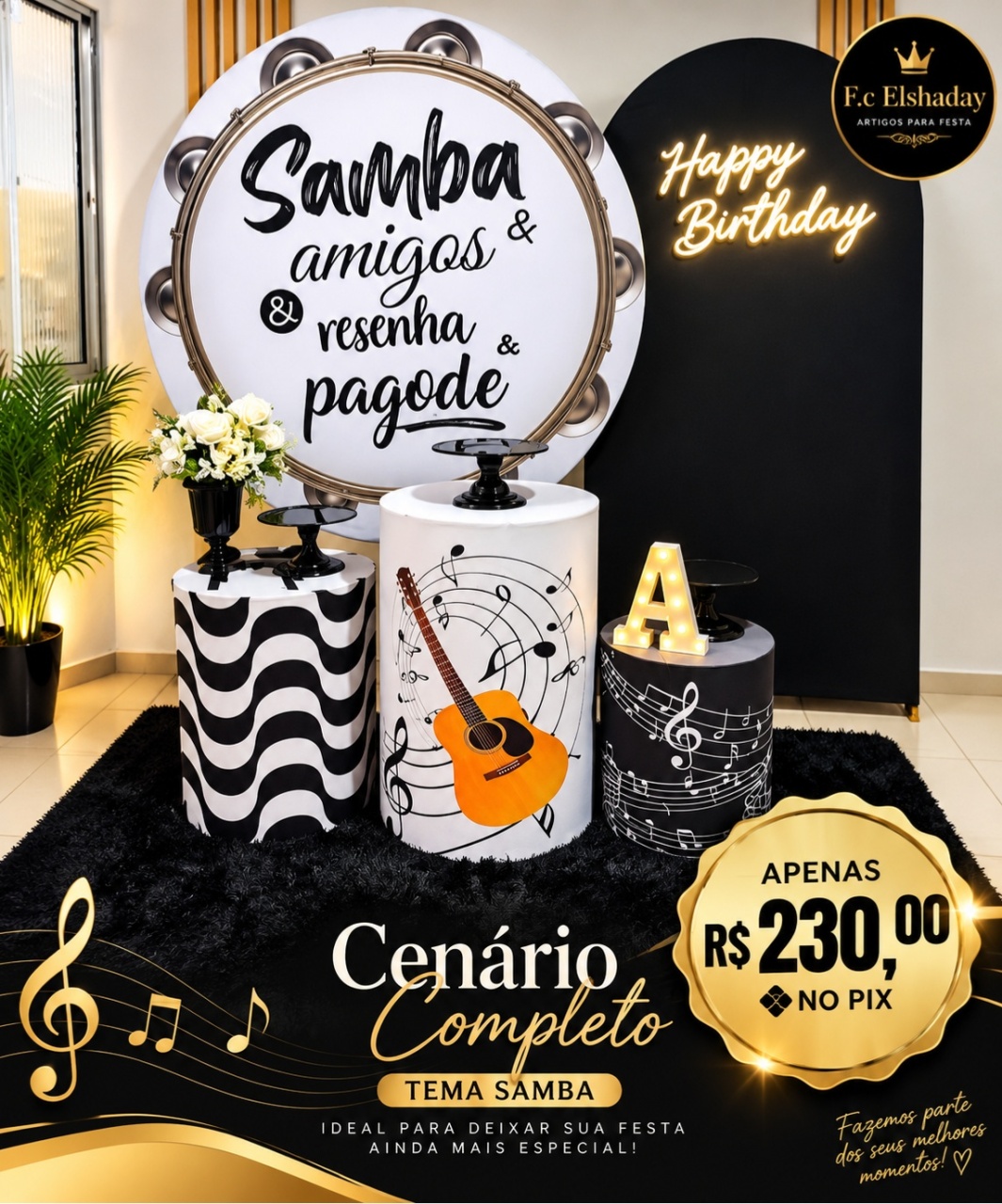 Samba Preto E Branco - f.celshaday artigos para festa.