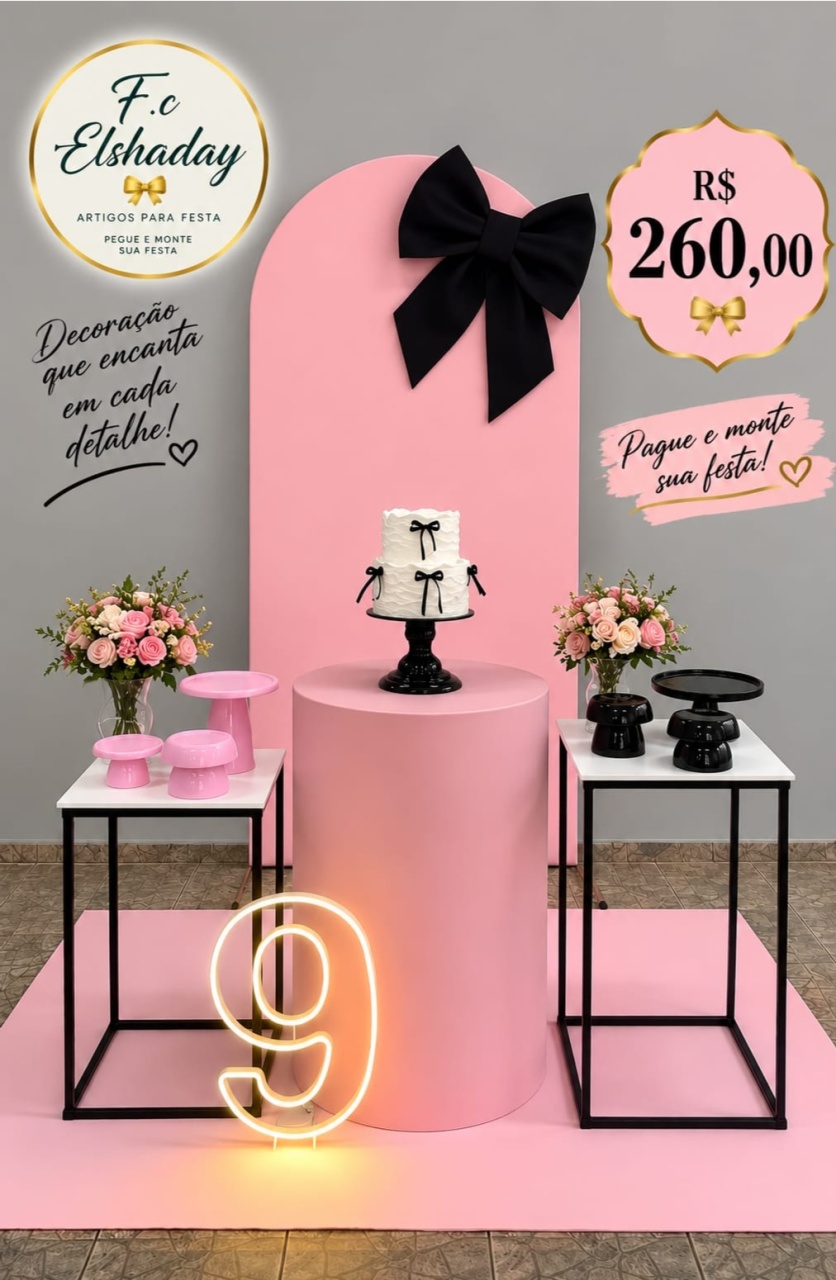 Cenário Laços Rosa 002 - f.celshaday artigos para festa.