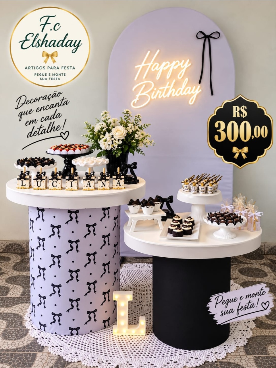 Cenário Laços Preto 05 - f.celshaday artigos para festa.