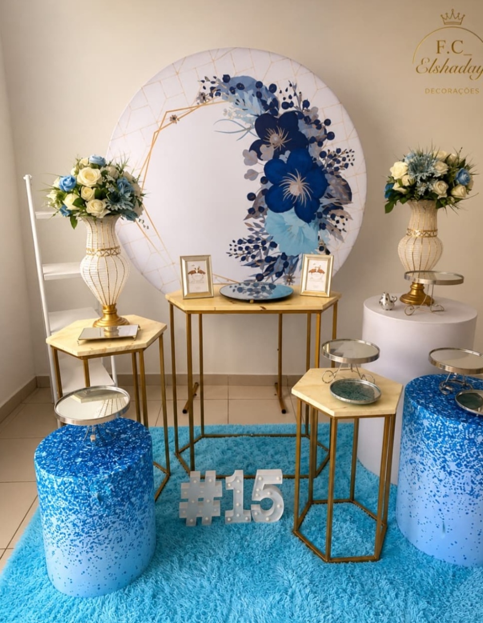 Kit 15 Anos Azul Floral Luxo - f.celshaday artigos para festa.