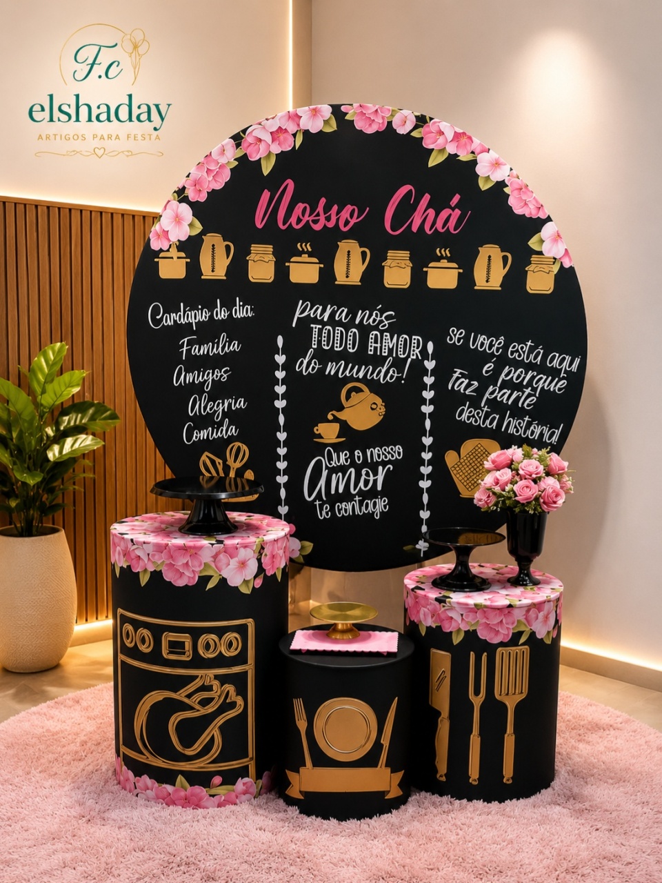 Chá de Casa Nova Rosa E Preto. - f.celshaday artigos para festa.