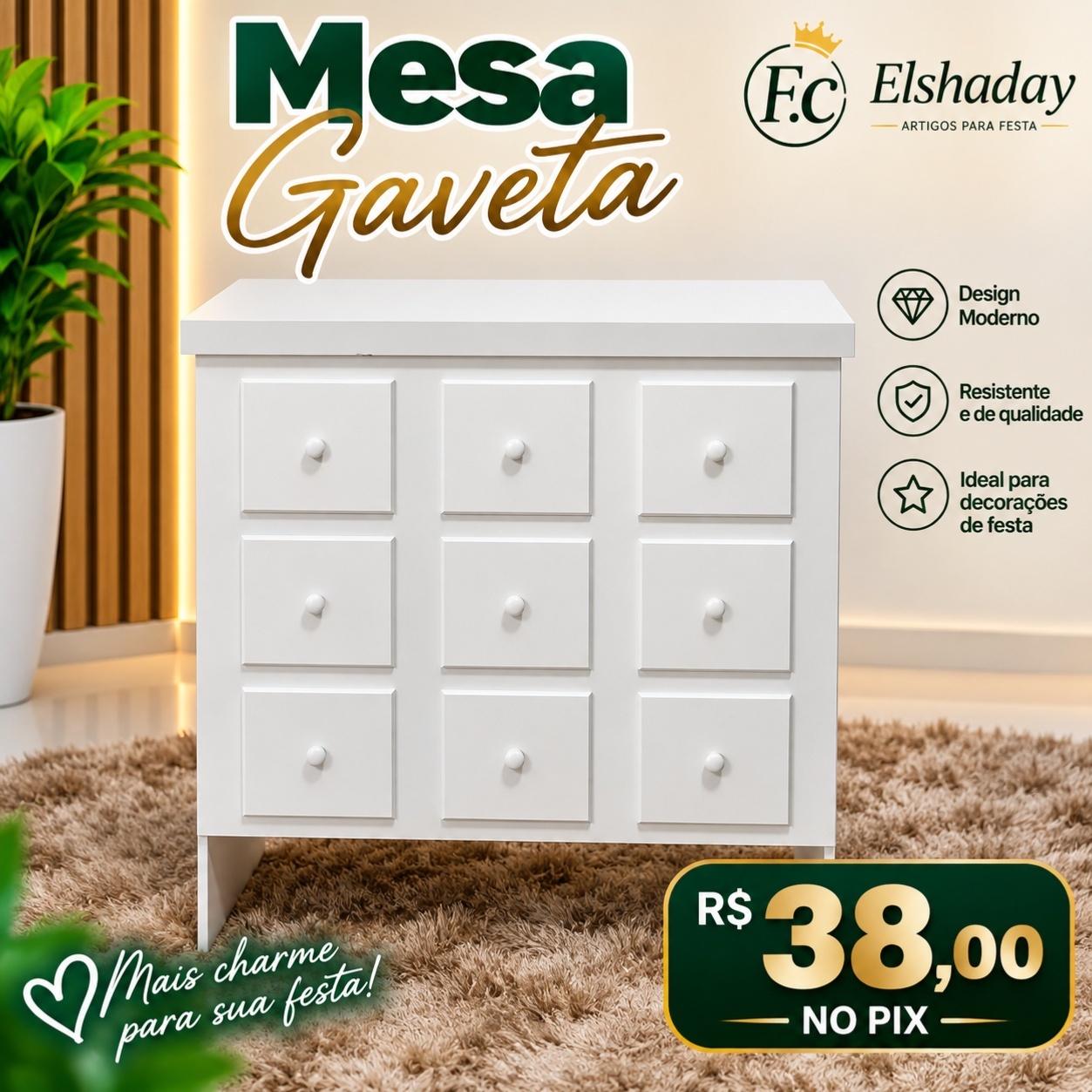 Mesa Gaveta Branca - f.celshaday artigos para festa.