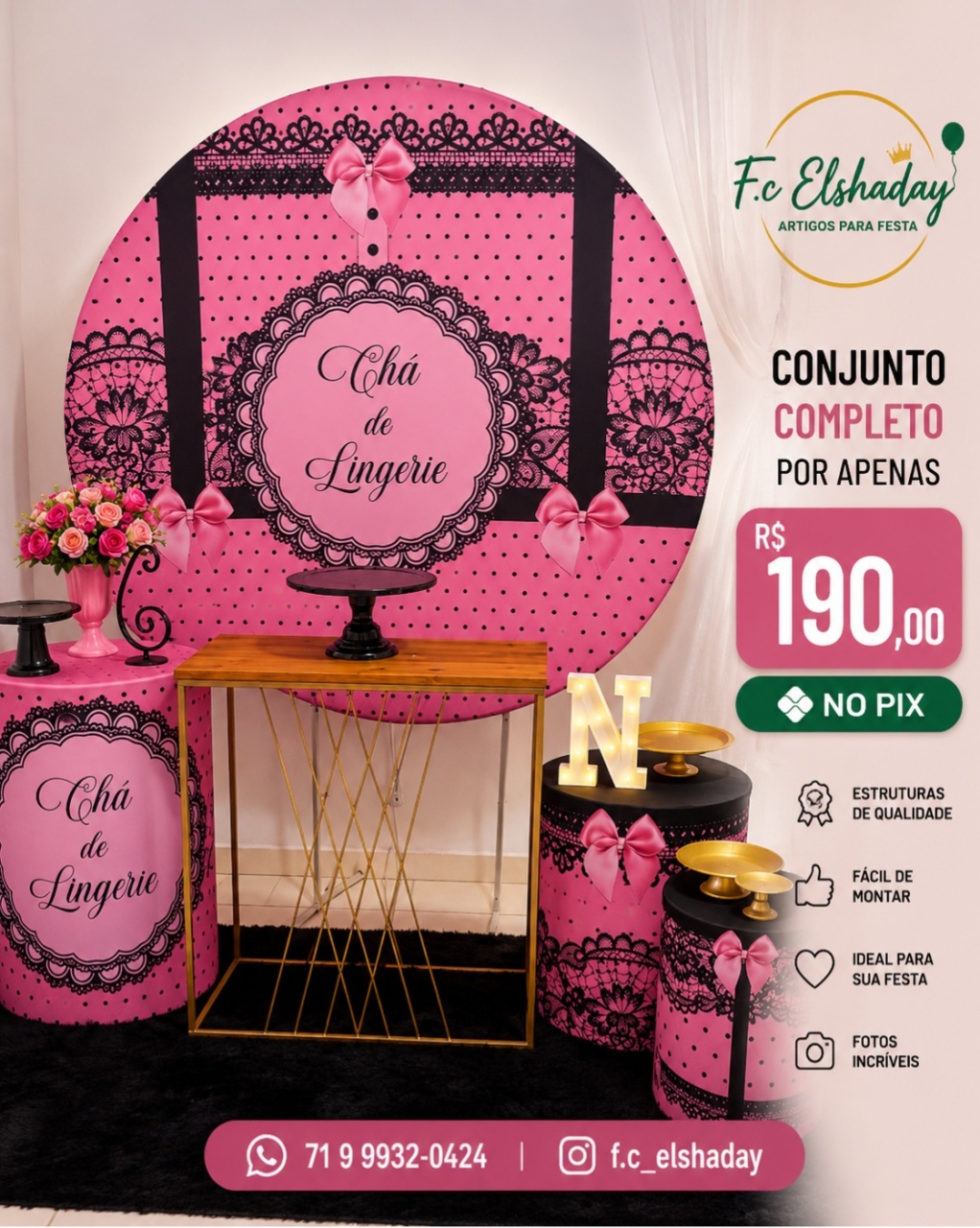 Cenário Chá de Lingerie Rosa. - f.celshaday artigos para festa.