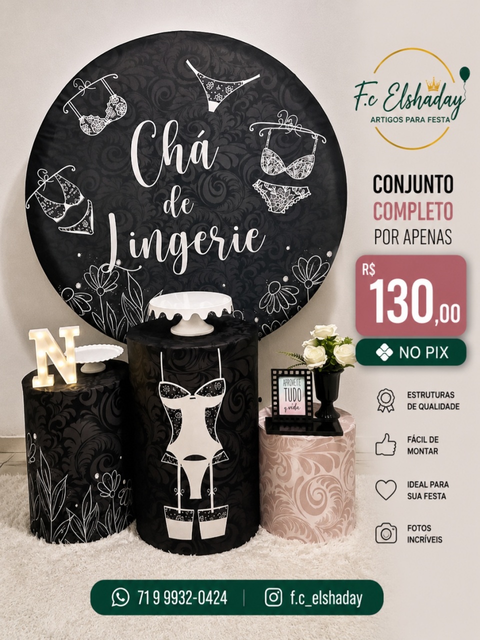 Cenário Chá de Lingerie Preto E Branco. - f.celshaday artigos para festa.