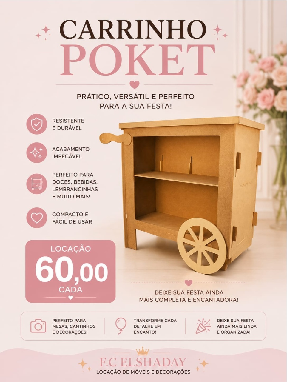 Carrinho Poket - f.celshaday artigos para festa.