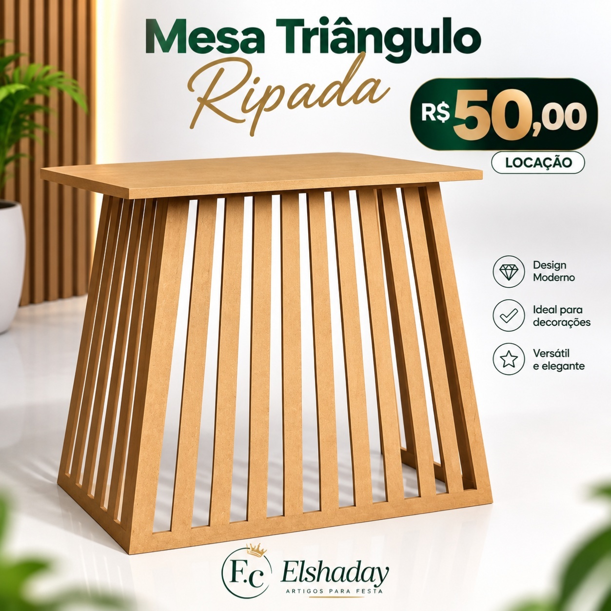 Mesa Triângulo Ripada Rústica. - f.celshaday artigos para festa.