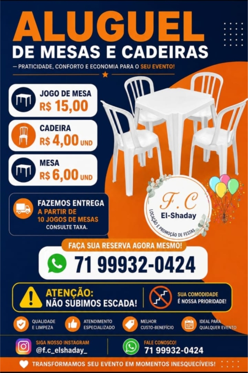 Encarte Mesas E Cadeiras - f.celshaday artigos para festa.
