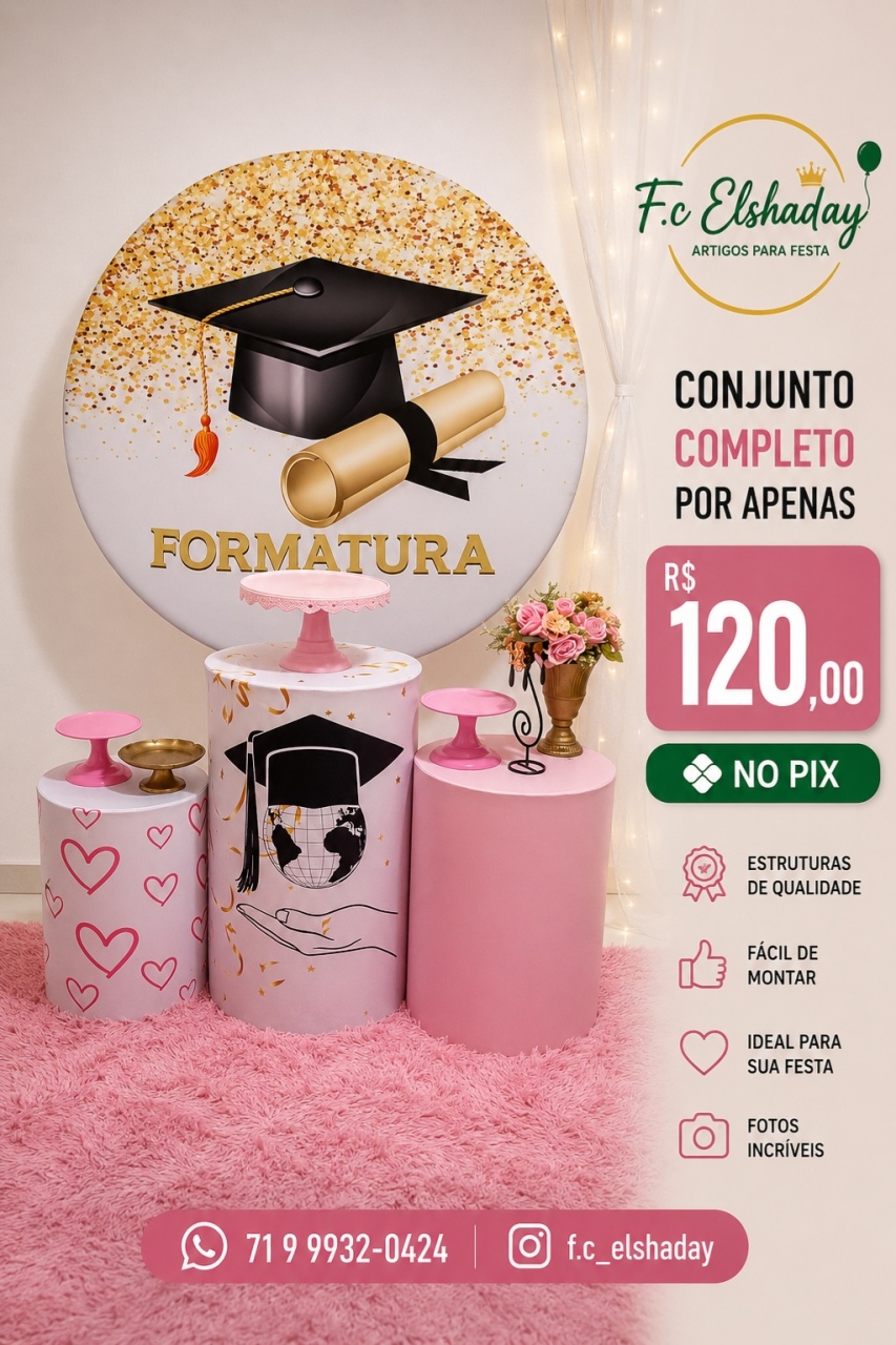 Cenário Formei Rosa. - f.celshaday artigos para festa.
