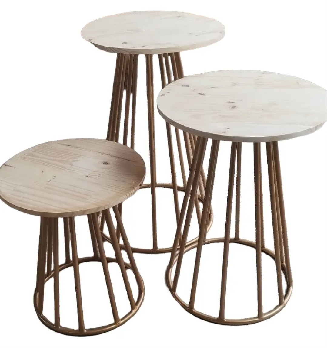 Trio de Mesa de Ferro Redondo Pinus - f.celshaday artigos para festa.