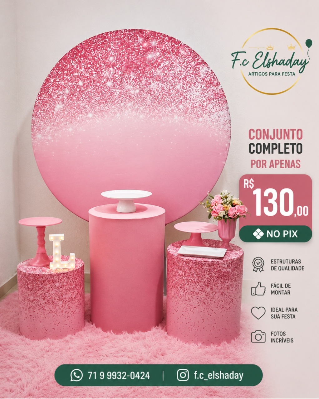 Cenário Rosa Glitter. - f.celshaday artigos para festa.