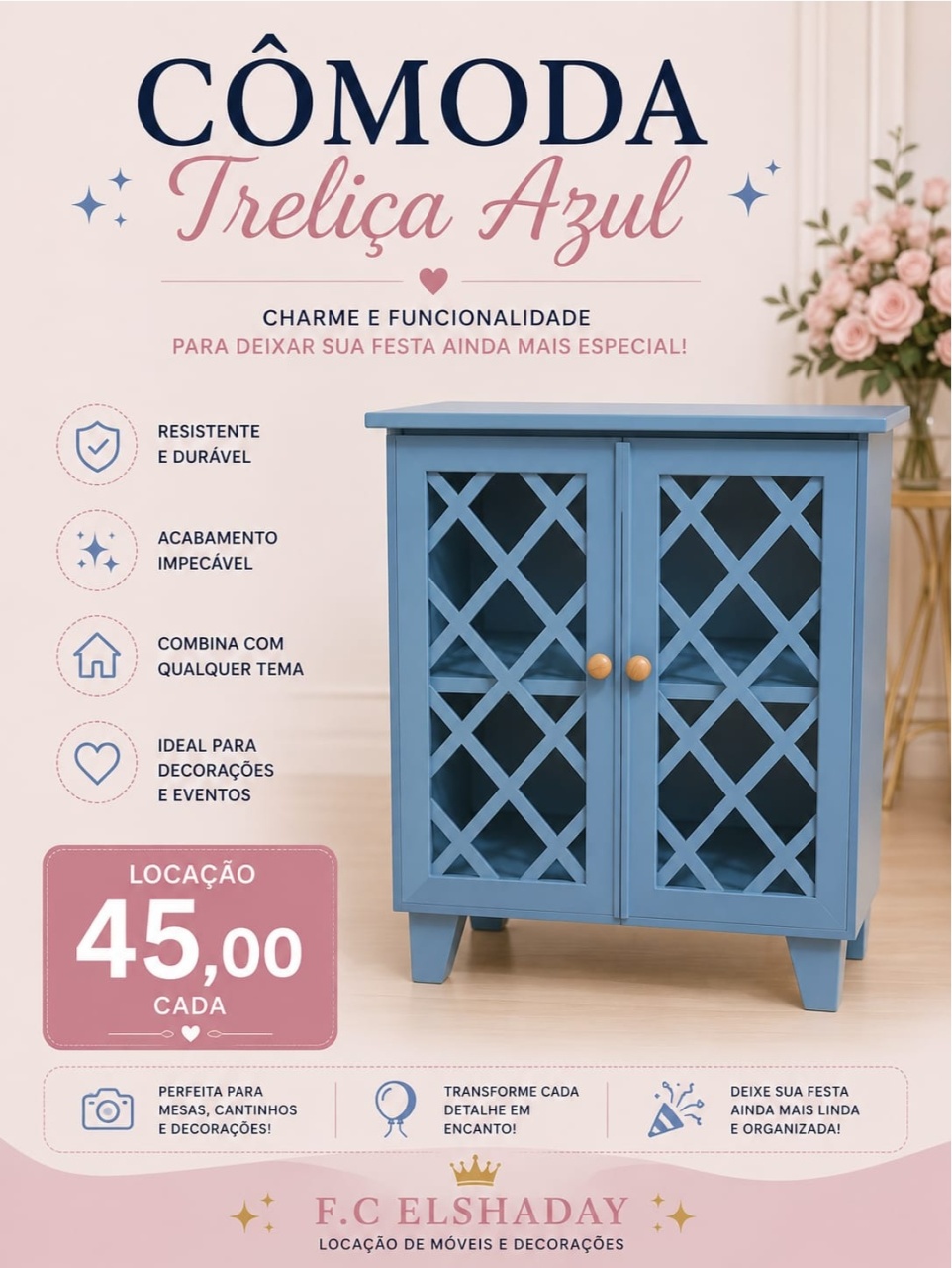 Cômoda Treliça Azul - f.celshaday artigos para festa.