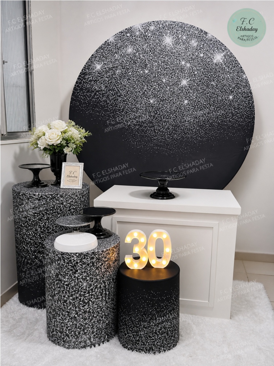 Preto Glitter Prata - f.celshaday artigos para festa.