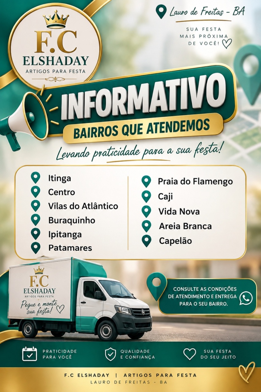 Encarte de Bairros Que Atendemos. - f.celshaday artigos para festa.