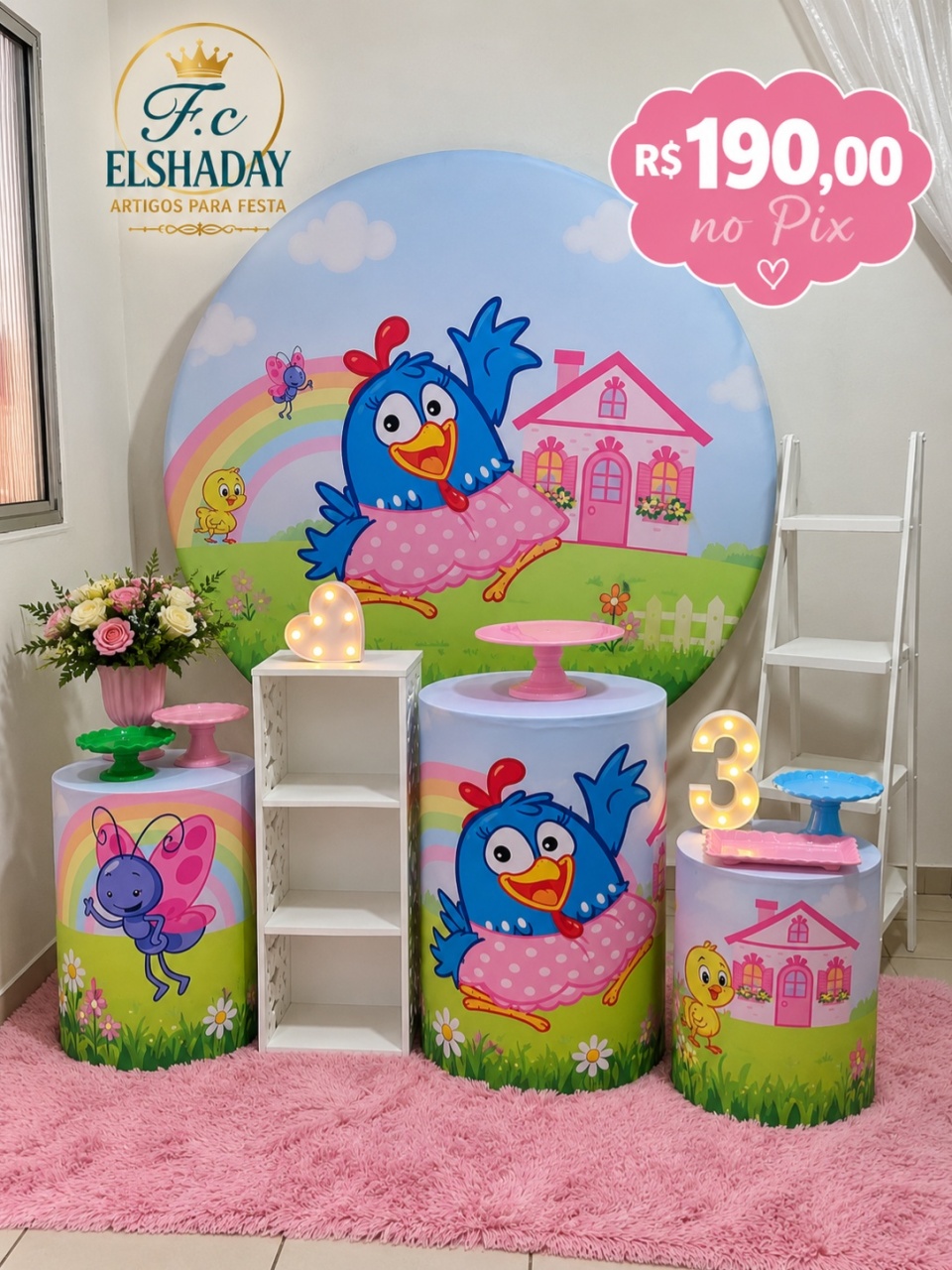 Cenário Galinha Pintadinha Rosa 01. - f.celshaday artigos para festa.
