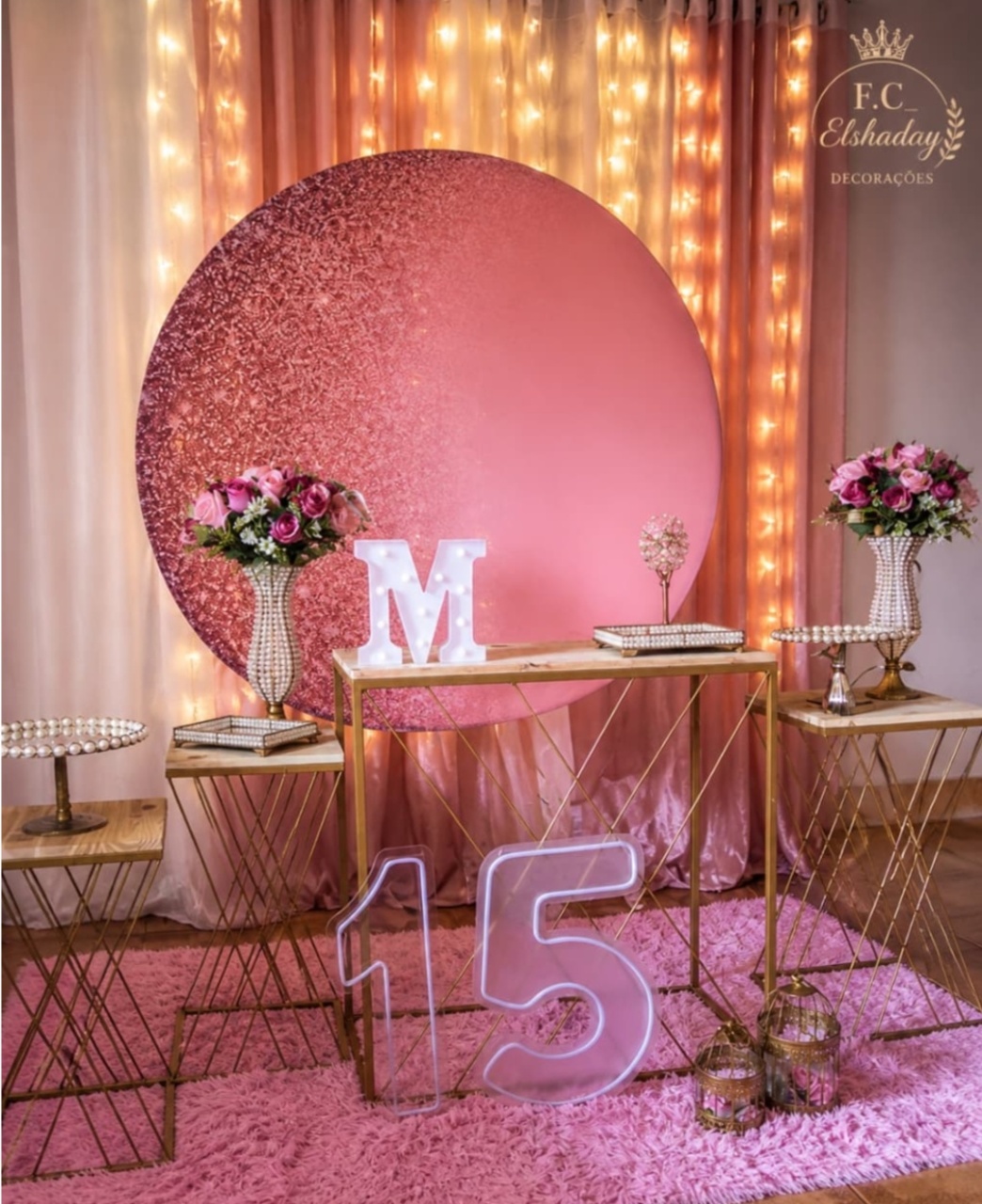 Kit 15 Anos Rosa Glitter Luxo - f.celshaday artigos para festa.