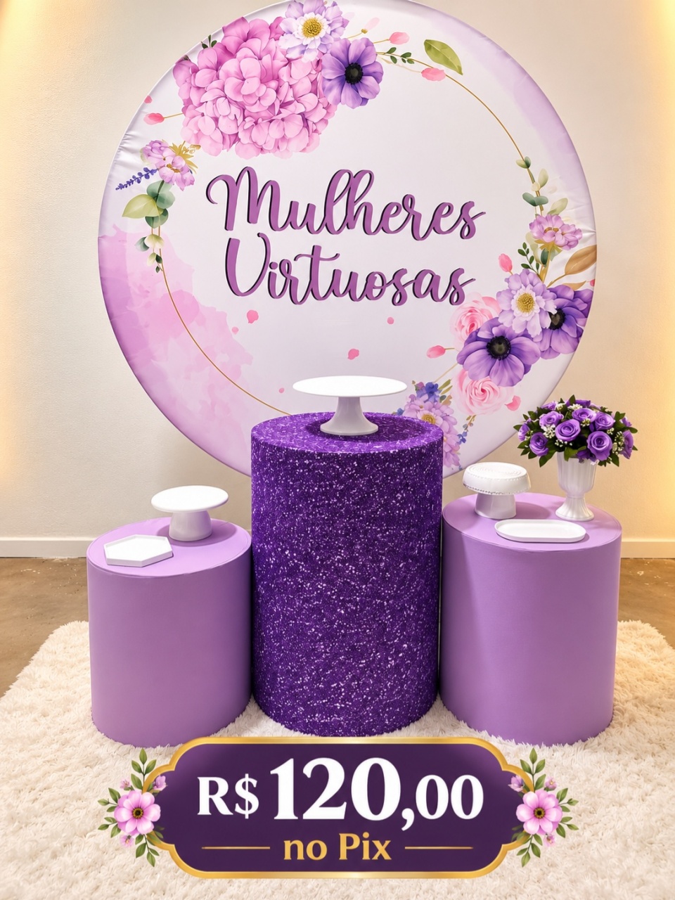 Cenário Mulheres Virtuosas Lilás. - f.celshaday artigos para festa.