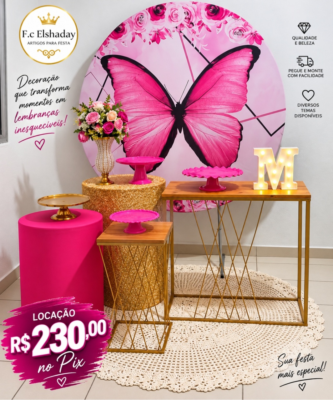 Cenário Borboleta Rosa. - f.celshaday artigos para festa.