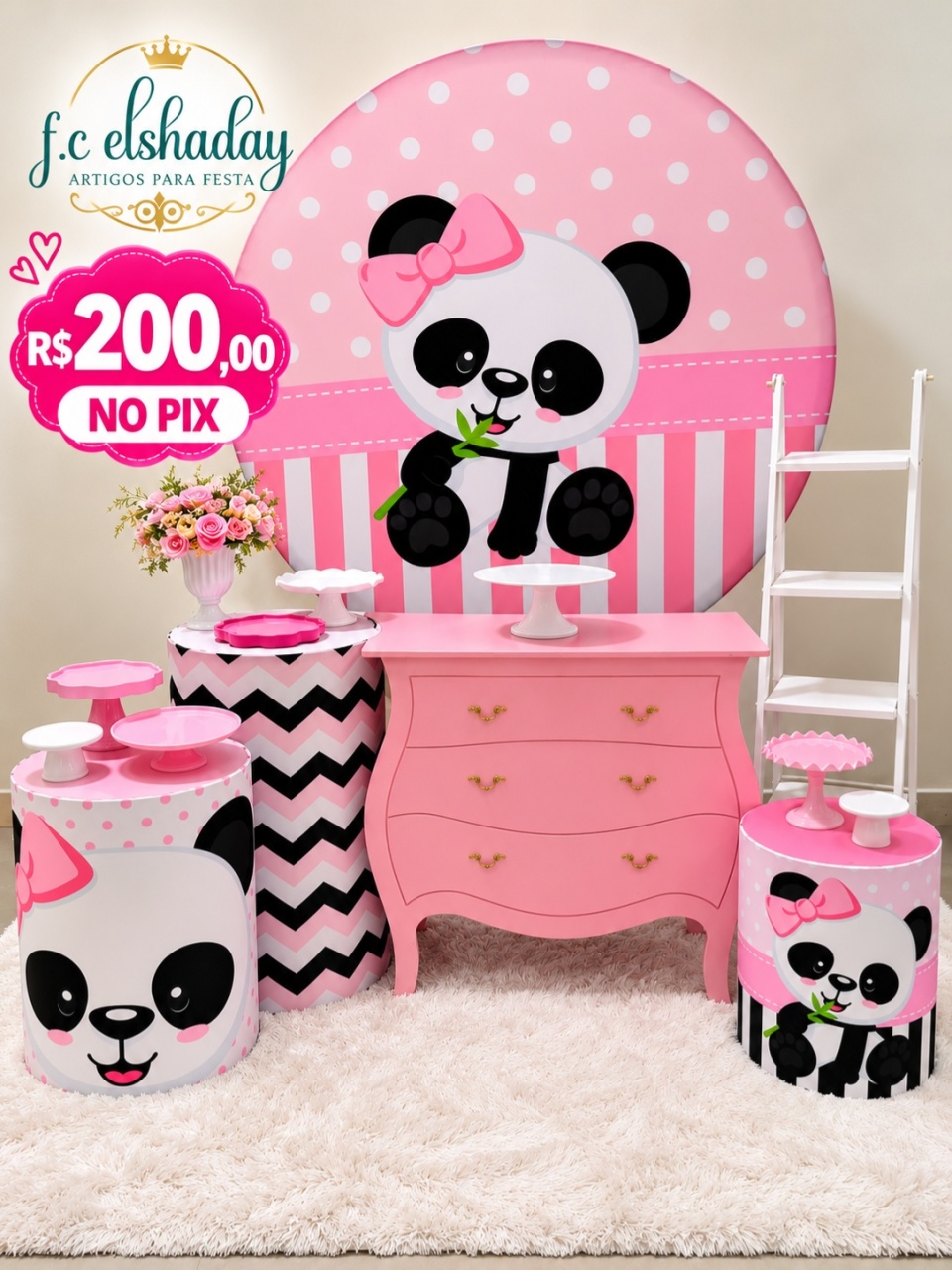 Panda Rosa 002 - f.celshaday artigos para festa.