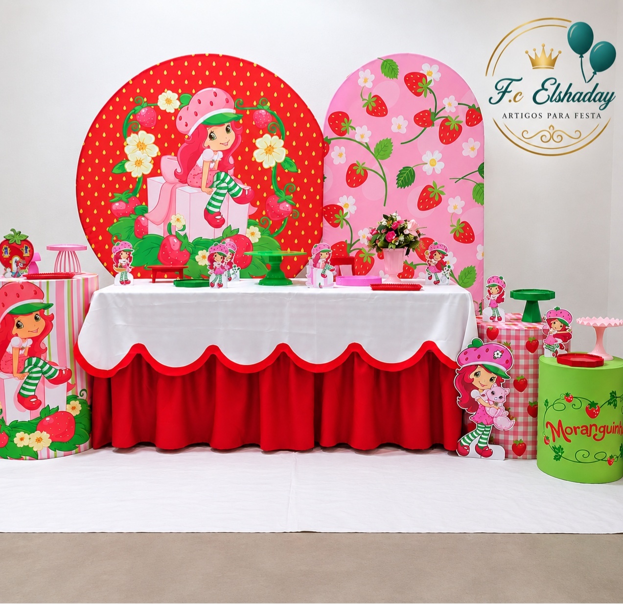 Cenário Moranguinho Rosa 1 - f.celshaday artigos para festa.