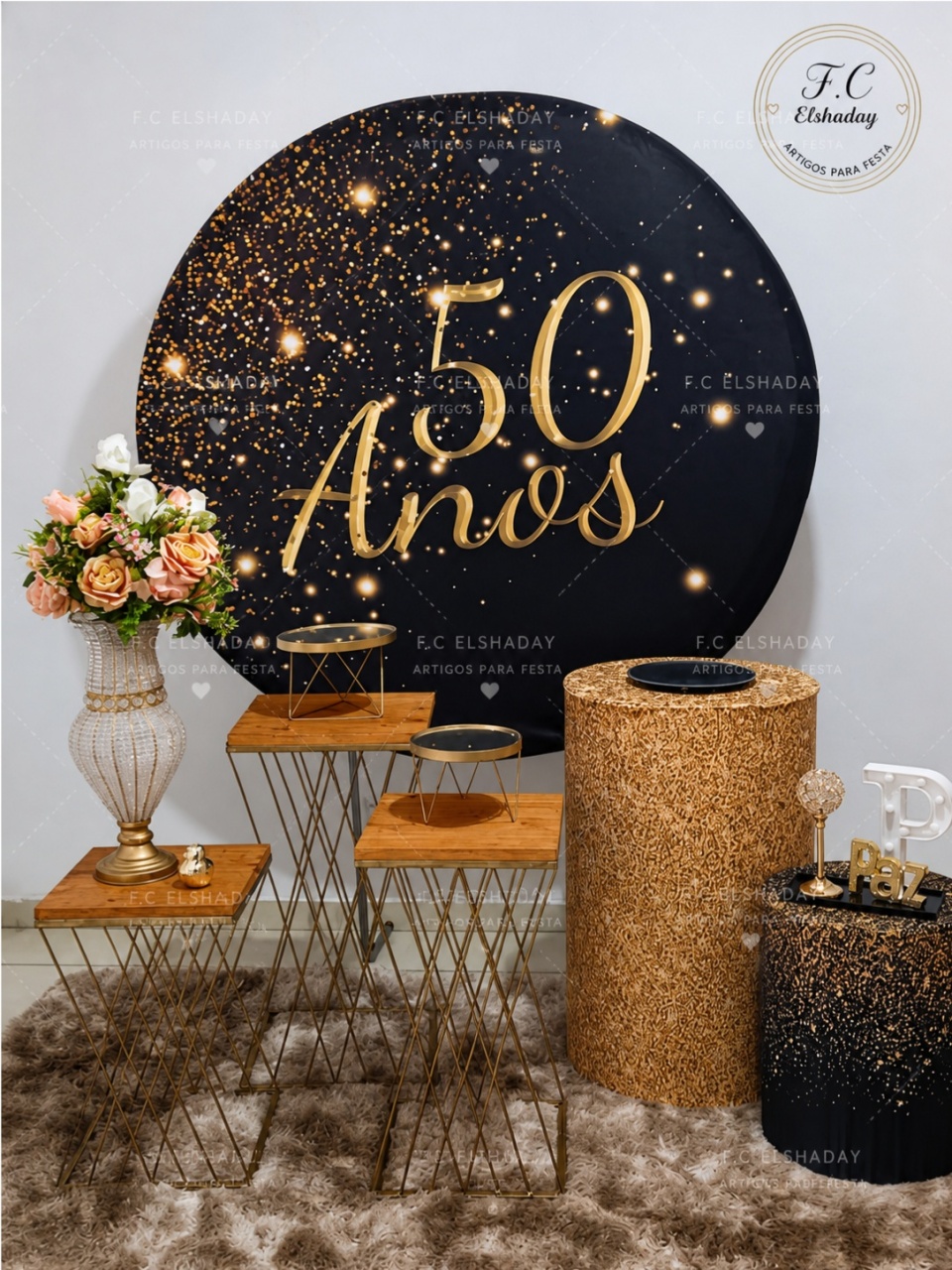 Kit 50 Anos Dourado/ Preto - f.celshaday artigos para festa.
