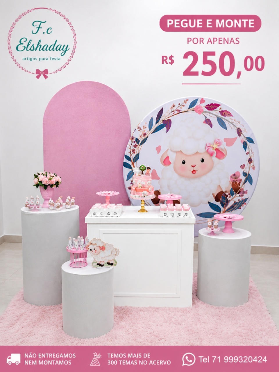 Cenário Ovelhinha Rosa. - f.celshaday artigos para festa.