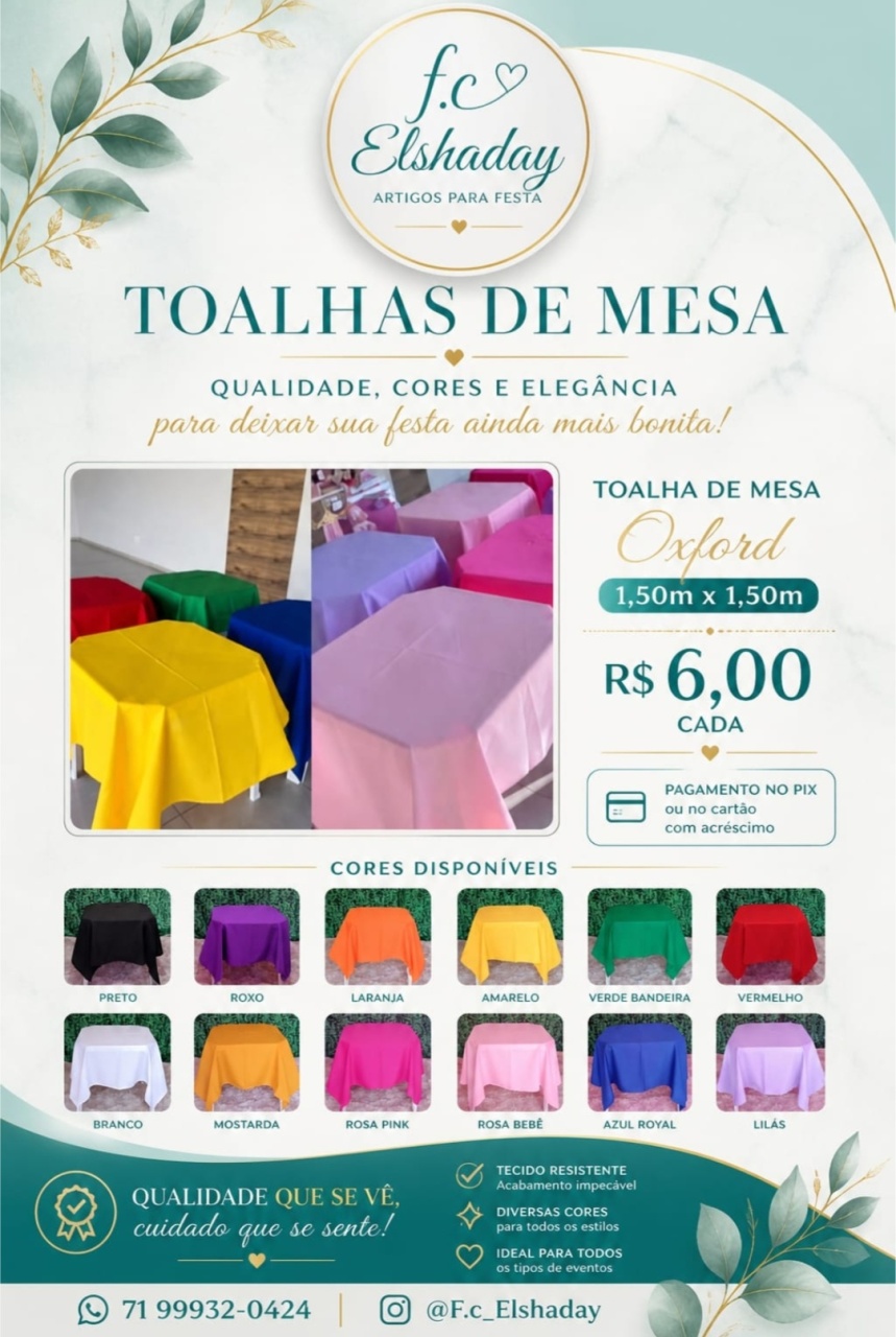 Encarte Toalhas de Mesa. - f.celshaday artigos para festa.