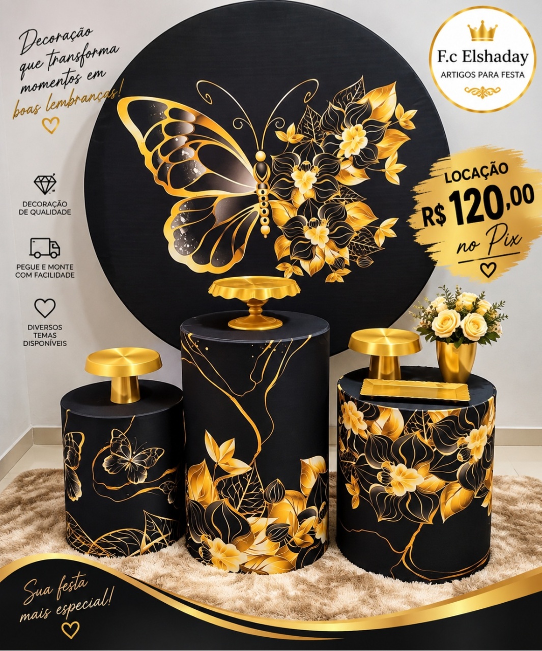 Cenário Borboleta Dourada - f.celshaday artigos para festa.
