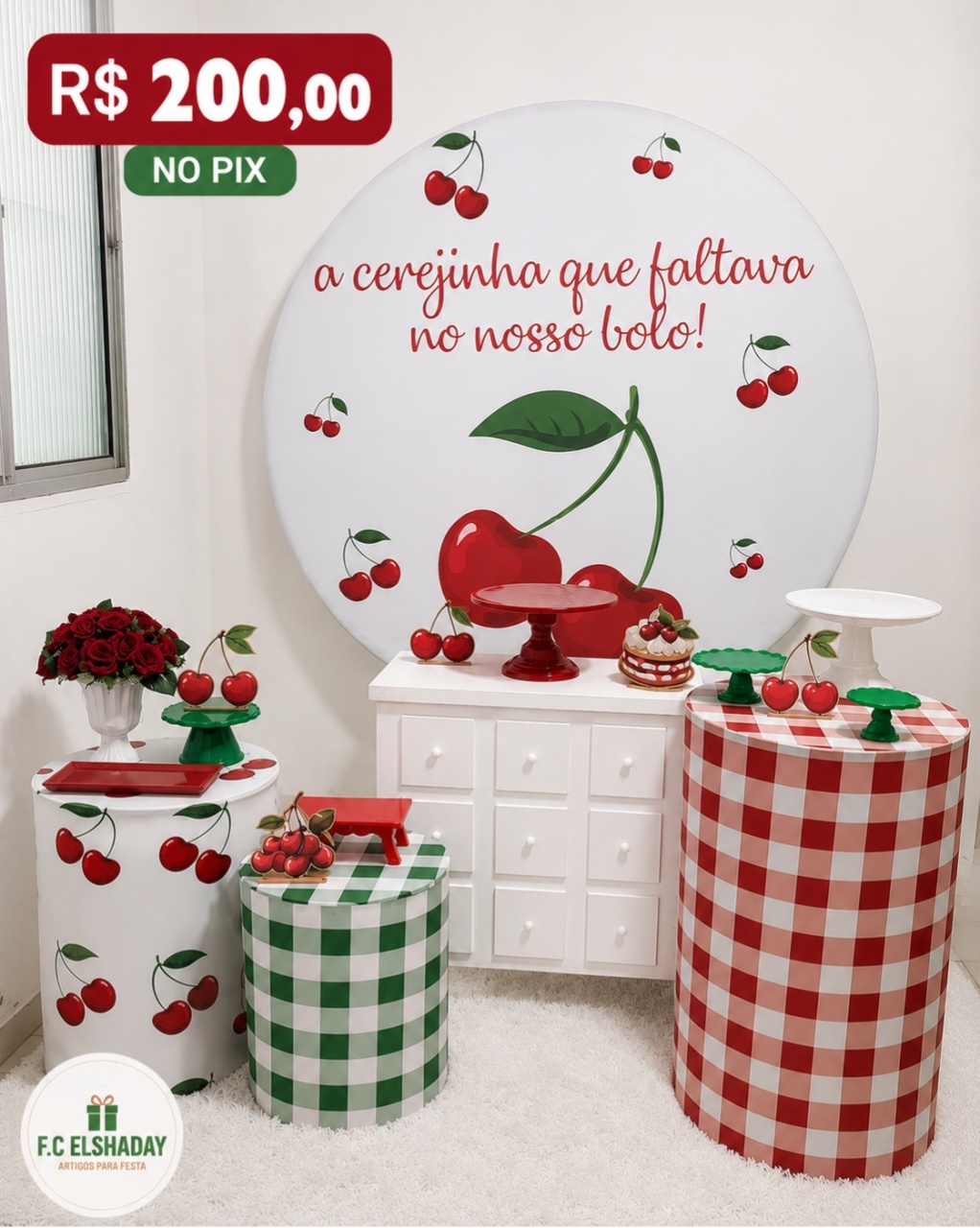 Cerejinha Vermelho Cenário - f.celshaday artigos para festa.