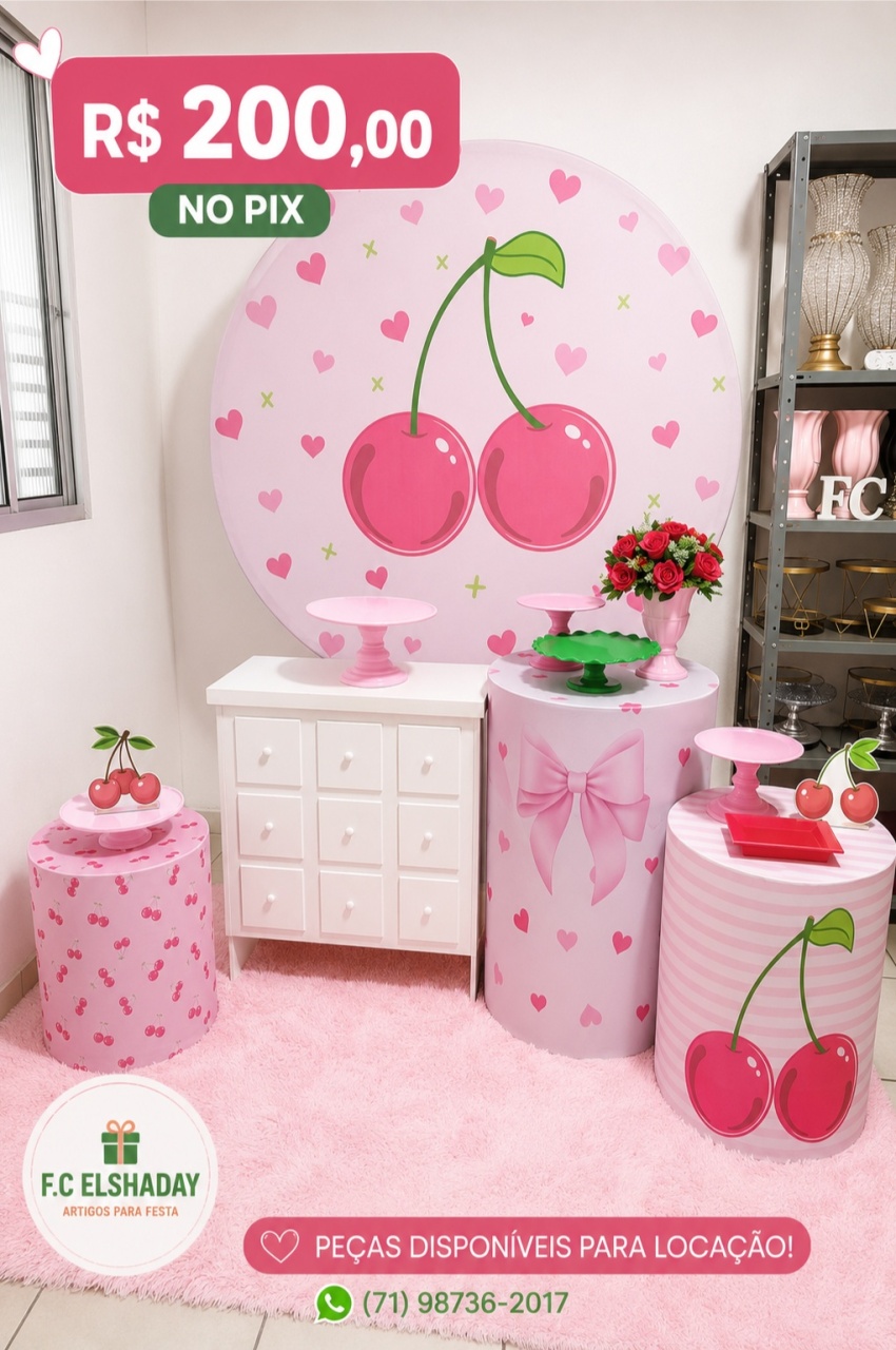 Cerejinha Rosa Cenário. - f.celshaday artigos para festa.