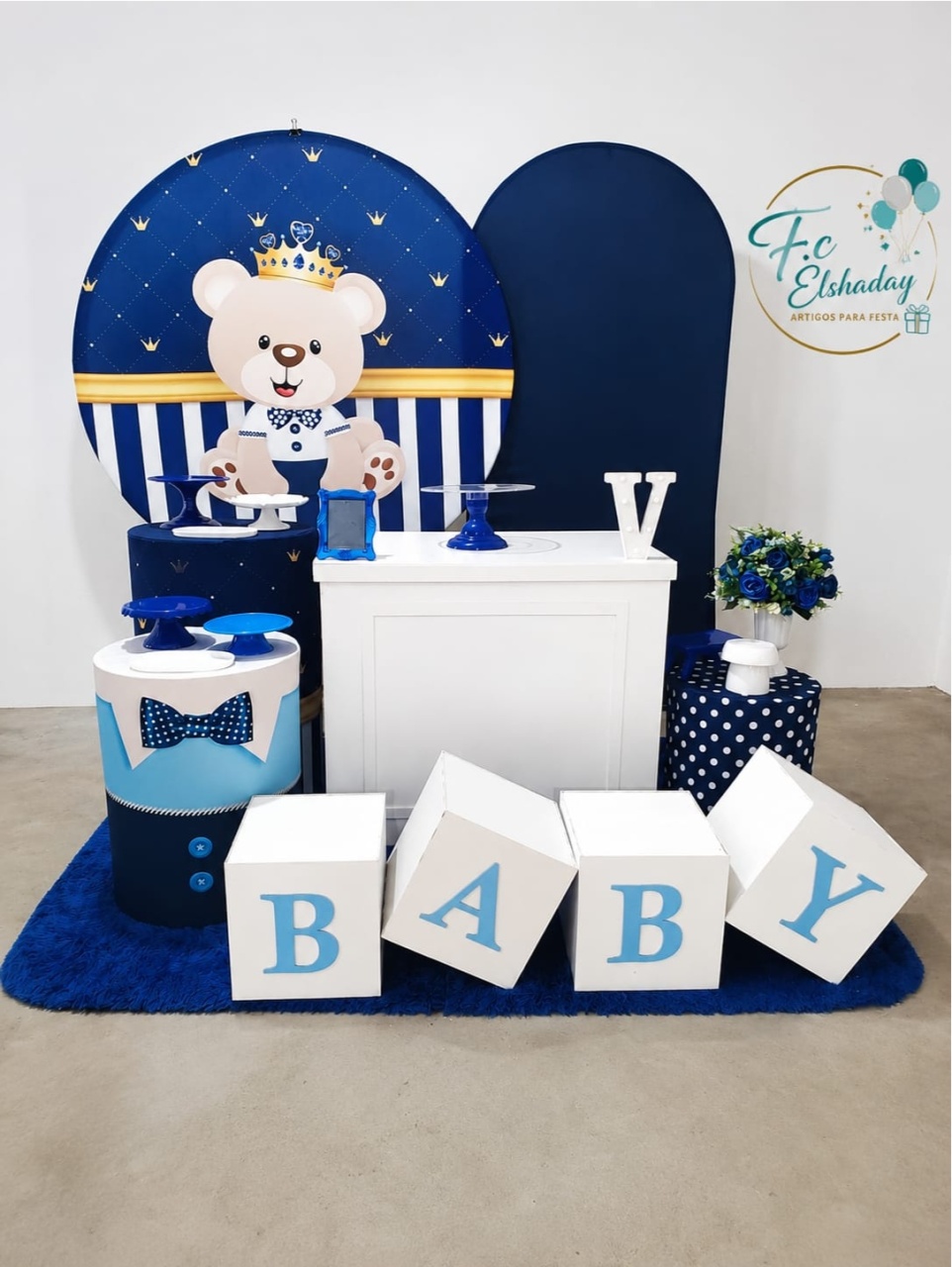 Cenário Ursinho Realeza Azul Royal - f.celshaday artigos para festa.
